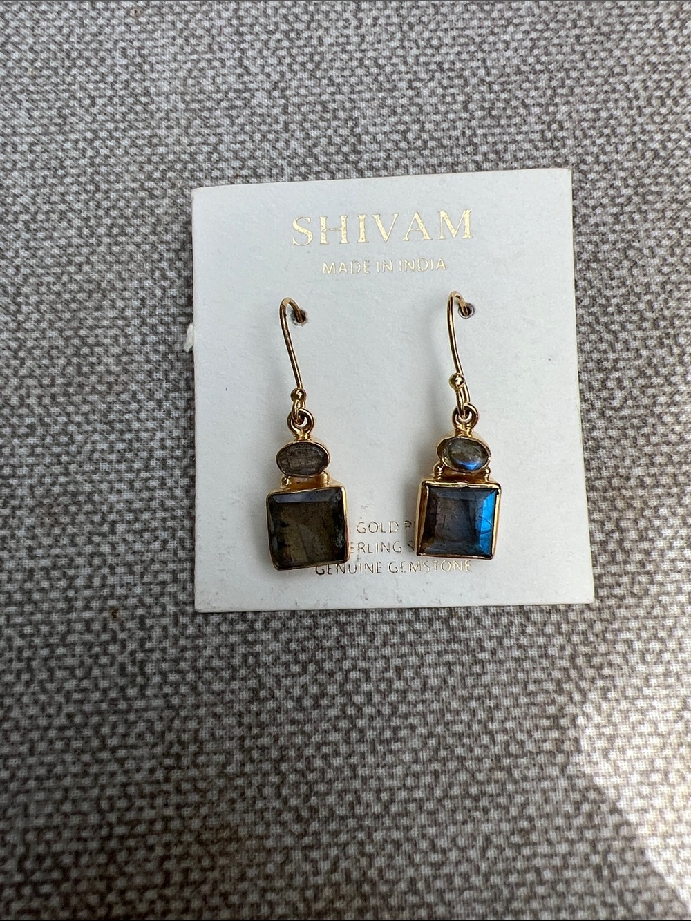 Shivam Gold-Plated Sterling SilverLabradorite Drop Earrings Made in India